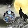 wholesale 925 Sterling Silver Abalone Shell Moonstone Howling Wolf Pendant Necklace-0-4