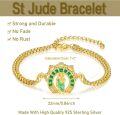 wholesale Gold 925 Sterling Silver Religious Charm Bracelet with Green Stone and St. Jude Pendant for Women & Men-0-4