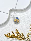 wholesale 925 Sterling Silver Blue Opal Flower & Butterfly Pendant Necklace for Women Gifts-0-4