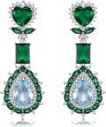 wholesale 925 Sterling Silver Green & Blue Crystal Drop Earrings-0-0