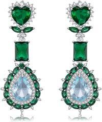 wholesale 925 Sterling Silver Green & Blue Crystal Drop Earrings-Drop-Green