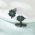 wholesale 925 Sterling Silver Cufflinks Celtic Knot Four Leaf Clover Green Enamel Gun Black Plated-0-2