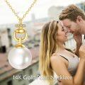 wholesale 14K Gold White Pearl Pendant Necklace with Cubic Zirconia Chain for Women Elegant Fine s-0-4