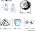 wholesale 925 Sterling Silver Heart-Shaped Moonstone Stud Earrings with Lotus Design - Rainbow Blue Stone s for Women and Girls-0-4