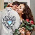 wholesale 925 Sterling Silver Heart-Shaped Photo Locket Pendant with Blue Stone and Rose Design Chain Necklace for Women's s on Mother¡¯s Day-0-4