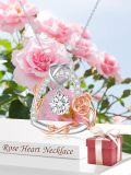 wholesale Gold-Plated 925 Sterling Silver Moissanite Rose & Heart Pendant Necklace for Women-0-3