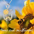 wholesale 925 Sterling Silver Sunflower And Bee Pendant Necklace-0-5
