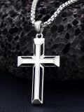 wholesale 925 Sterling Silver Cross Pendant Necklace  - Black Inlay Design for Men & Women Protection Amulet Religious Gift with 24+2mm Rolo Chain (Gift Included)-0-4