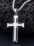 wholesale 925 Sterling Silver Cross Pendant Necklace With Black Inlay-0-4