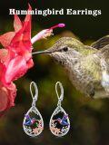 wholesale 925 Sterling Silver Hummingbird & Flower Drop Earrings for Women-0-3