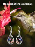 wholesale 925 Sterling Silver Hummingbird & Flower Drop Earrings for Women-0-3