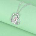 wholesale 925 Sterling Silver Heart-Shaped Cat Lovers' Pendant Necklace with Cubic Zirconia and Rose Gold Plating-0-1
