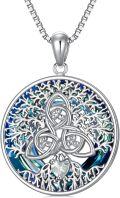 wholesale S925 Sterling Silver & Zircon Tree of Life Pendant Necklace, Trinity Knot Design, 18+2 Chain, Gift for Women Wife Mom Grandma-0-0