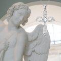 wholesale 925 Sterling Silver with 14k Gold Plating and Moissanite Angel Wing Cross Pendant Necklace - 18+2 inch Chain-0-4