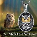 wholesale 925 Sterling Silver Gold & Black Enamel Owl Pendant on Vintage Chain Necklace for Men-0-5