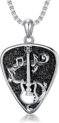 wholesale 925 Sterling Silver Guitar Music Note Pendant Necklace for Men Women -A - Guitar