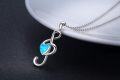 wholesale 925 Sterling Silver Blue Fire Opal Heart Treble Clef Pendant Necklace for Women-0-5