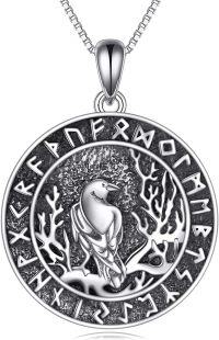 wholesale 925 Sterling Silver Raven Pendant Necklace with Norse Runes and Tree of Life Design - Viking Jewelry for Women & Men-Raven Necklace
