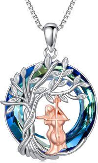 wholesale 925 Sterling Silver Blue Crystal Tree of Life Pendant with Violin Charm Necklace Sports Music s for Women-Cello