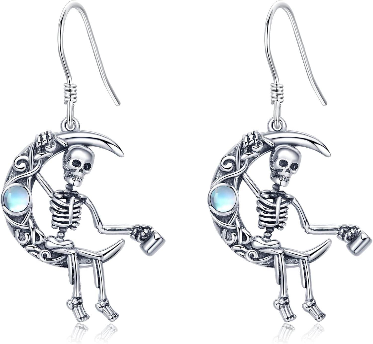 Sterling Silver Gothic Snake Sword Skeleton Cat Uterus Hand Skull Sword Drop Earrings Gothic Jewelry Gifts for Women-Skeleton
