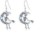 wholesale 925 Sterling Silver Gothic Skeleton Moon Crescent Dangle Earrings for Women-0-0