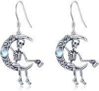 wholesale 925 Sterling Silver Gothic Skeleton Moon Crescent Dangle Earrings for Women-Skeleton