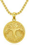 wholesale Black  Celtic Knot Tree Of Life Round Medallion Pendant with 3mm Rolo Chain - Men Women  Set-0-8