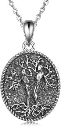 wholesale 925 Sterling Silver Celtic Knot Tree of Life Pendant Necklace with Blackened Finish and Antler Design-oval Skull Tree of Life