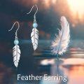 wholesale 925 Sterling Silver Feather Turquoise Drop Earrings for Women Girls -0-4
