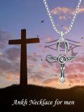 wholesale 925 Sterling Silver Egyptian Cross with Eye of Horus and Wings Pendant Necklace-0-1
