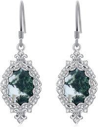 wholesale 925 Sterling Silver with Green Moss Agate and Cubic Zirconia Drop Earrings for Women-07-Filigree Moss agate earrings