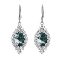 wholesale 925 Sterling Silver Green Ocean Jasper Drop Earrings Wholesale With Zircon Accents-07-Filigree Moss agate earrings