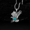 wholesale 925 Sterling Silver Oxidized Eagle Pendant Necklace With Turquoise Stone For Men-0-2