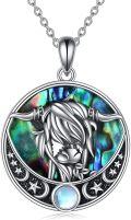 wholesale 925 Sterling Silver Abalone Shell Moon & Star Pendant Necklace with Highland Cow Design for Women-0-0