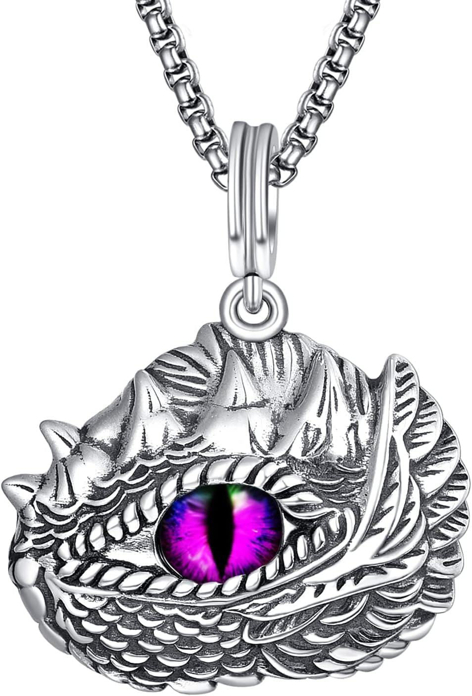 Sterling Silver Dragon Eye Pendant with Purple Blue Green Stone-0-1