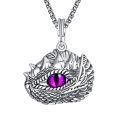 wholesale 925 Sterling Silver Dragon Eye Pendant with Purple Blue Green Stone Necklace Jewelry for Men Women Gift 48cm Chain Length -0-0