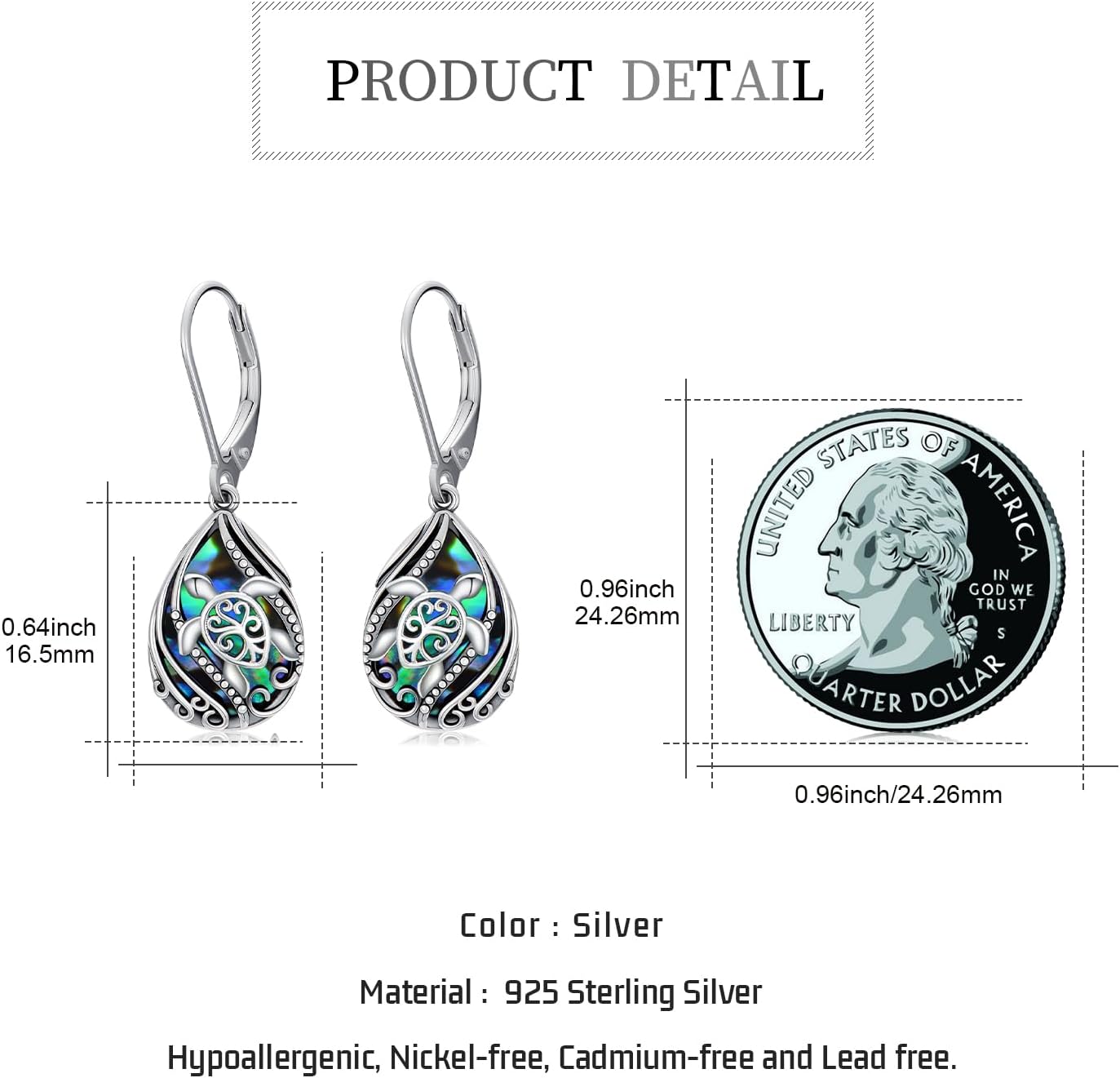 wholesale 925 Sterling Silver Turtle Teardrop Abalone Shell Leverback Earrings-0-3