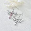 wholesale 925 Sterling Silver Pink Ribbon Butterfly Dragonfly Dangle Earrings for Breast Cancer Awareness Gifts-0-2