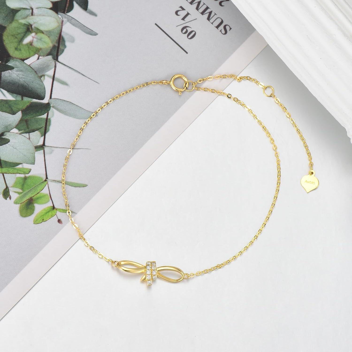 14K Gold Diamond Bow Infinity Bracelet for Women 6 8 8 4 Inch-0-4