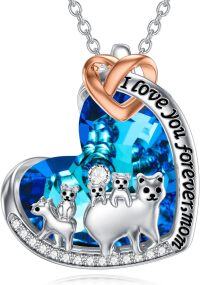 wholesale 925 Sterling Silver Heart Pendant Necklace - I Love You Forever Momma Bear and Cubs Design-Mama Bear with 4 Cubs (Blue Crystal)-Mama Bear with 4 Cubs (Blue Crystal)