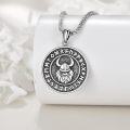 wholesale 925 Sterling Silver Nordic Viking Warrior Head with Runes and Spiral Dove Pendant Necklace-0-3