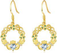 wholesale 925 Sterling Silver Birthstone Claddagh Celtic Knot Dangle Earrings for Women-Gold December