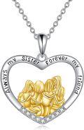 wholesale 925 Sterling Silver Heart-Shaped Gold Stone Sisters Forever Friendship Pendant Necklace for Women-0-0