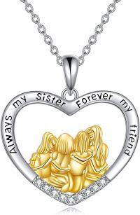 wholesale 925 Sterling Silver Heart-Shaped Gold Stone Sisters Forever Friendship Pendant Necklace for Women-4 Sisters-Yellow Gold-4 Sisters-Yellow Gold