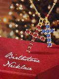 wholesale 14K Gold Sterling Silver Birthstone Double Cross Necklace for Women-0-5