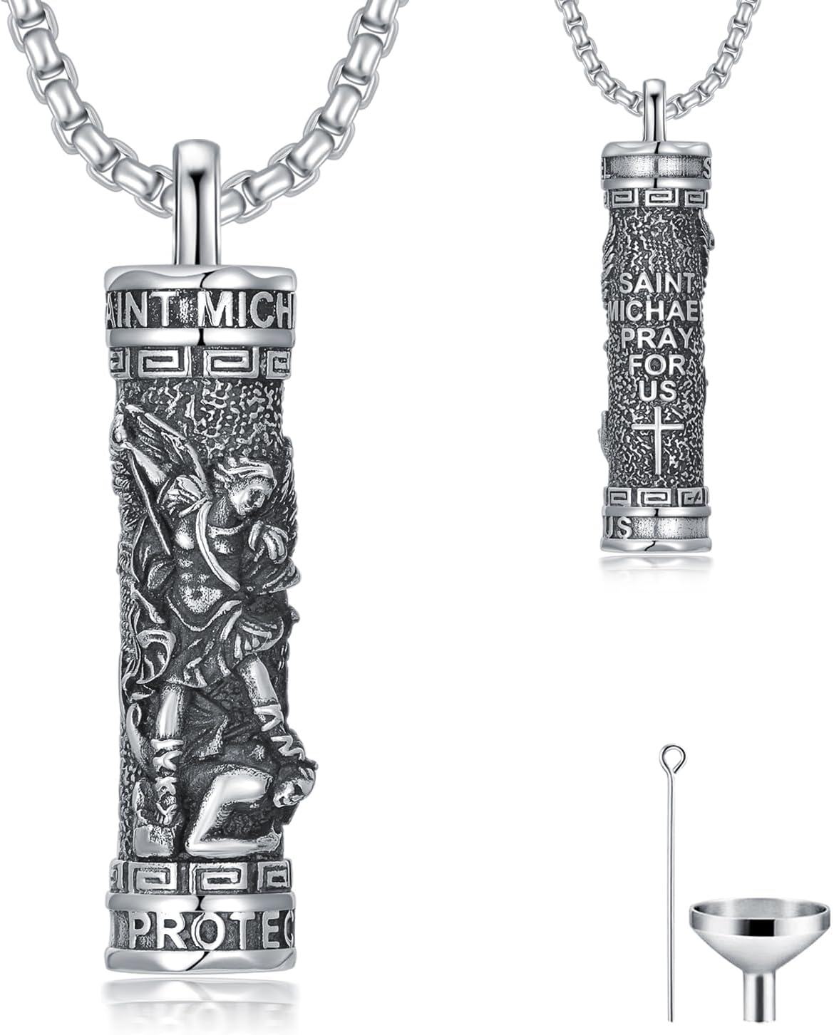  Sterling Silver Stainless Steel St Urn Necklace for Men Women Cremation Pendant Memorial Jewelry -0-1