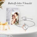 wholesale TOUPOP Rose Heart Bracelet For Women Sterling Silver Butterfly Initial V Letter Link Bracelet Anniversary Birthday Christmas Jewelry Gifts For Her Wife Girlfriend, Large -0-2