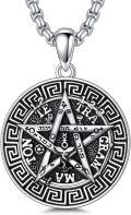 wholesale 925 Sterling Silver Pentagram Pendant Necklace with Greek Key Pattern and Hebrew Symbols for Men's Religious Protection Jewelry-0-0