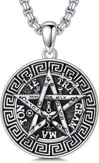 wholesale 925 Sterling Silver Pentagram Pendant Necklace with Greek Key Pattern and Hebrew Symbols for Men's Religious Protection Jewelry-Tetragrammaton