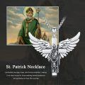 wholesale 925 Sterling Silver Angel Winged Cross St. Patrick Pendant Necklace Catholic  for Men Women Boys Girls-0-5